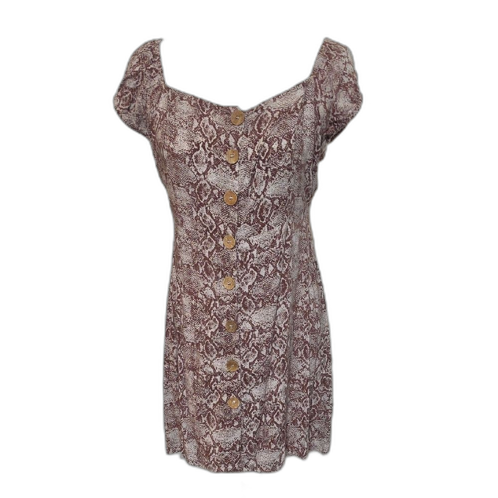 Angie Brown Snake-Print Mini Dress with Button Front